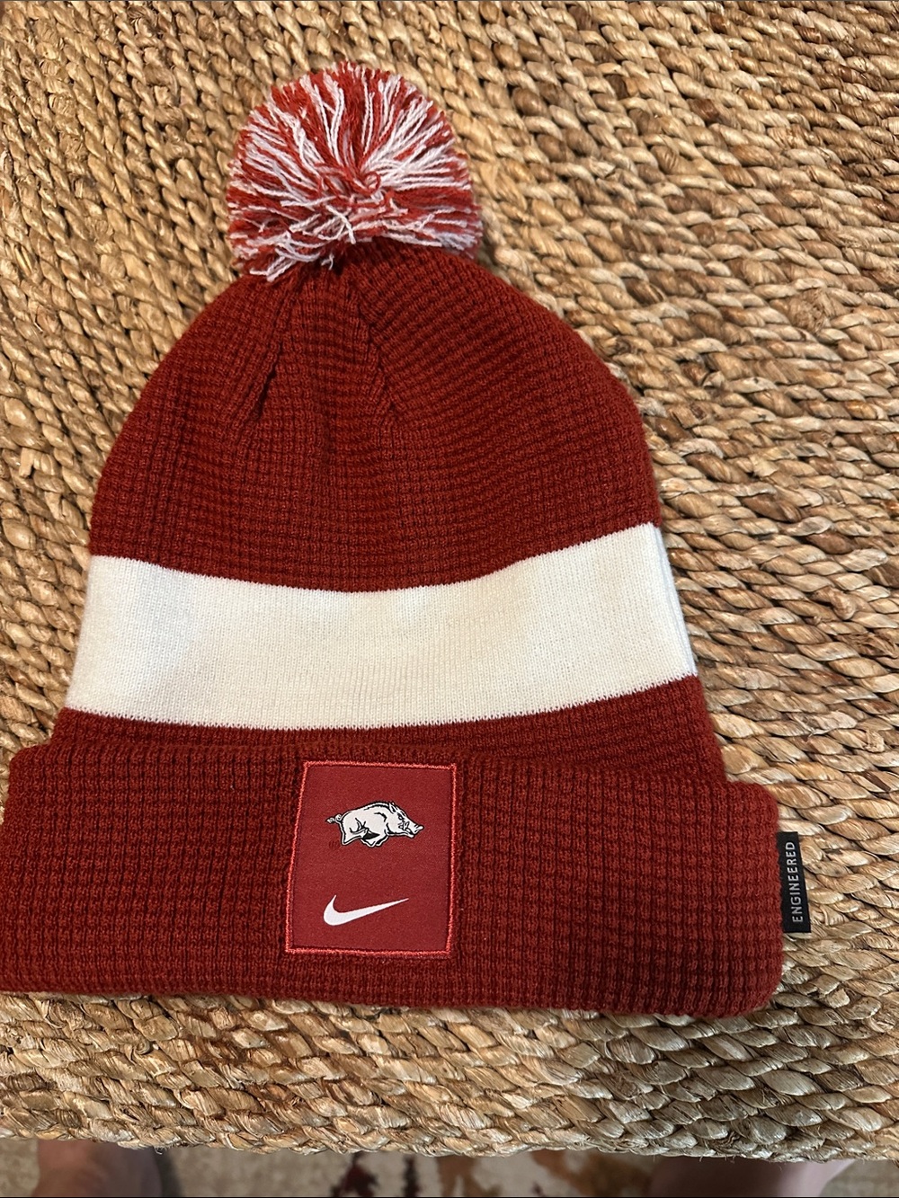 Nike Arkansas Razorbacks Red and White Pom-Pom Knit Beanie